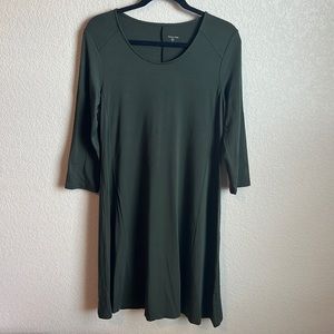 Garnet Hill Midi Length Dress with 3/4 Sleeves Olive Green Size Small